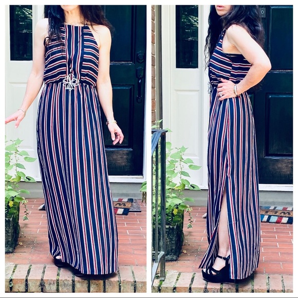 PRETTY MULTI STRIPES SIDE SLITS MAXI DRESS - Picture 4 of 10